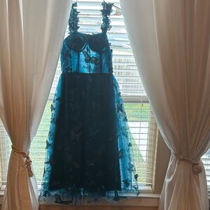 Elegant Teal Butterfly Dress